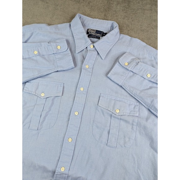 Polo Ralph Lauren Shirt Mens XL Light Blue Linen Blend Safari Utility Military - Picture 1 of 6